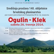 Obilježavanje 140. obljetnice hrvatskog planinarstva – središnja proslava u Ogulinu i na Kleku 26. travnja 2014.